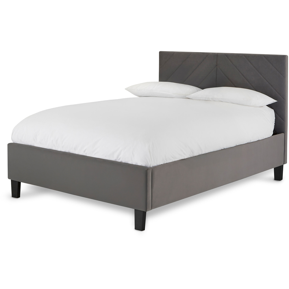 GFW Thea Double Grey Velvet End Lift Ottoman Bed with Chevron Headboard Image 2