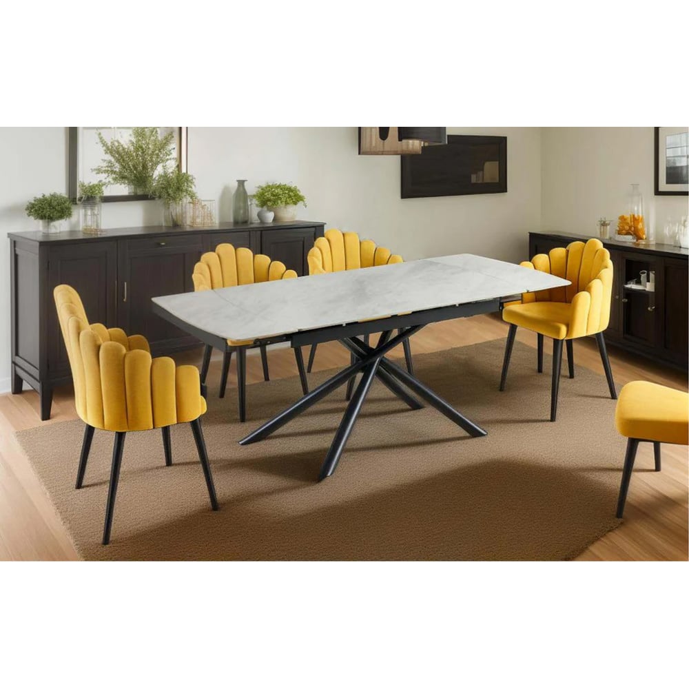 DS Living Kairo 6 Seater Extendable Dining Table White with Black Vein Image 5