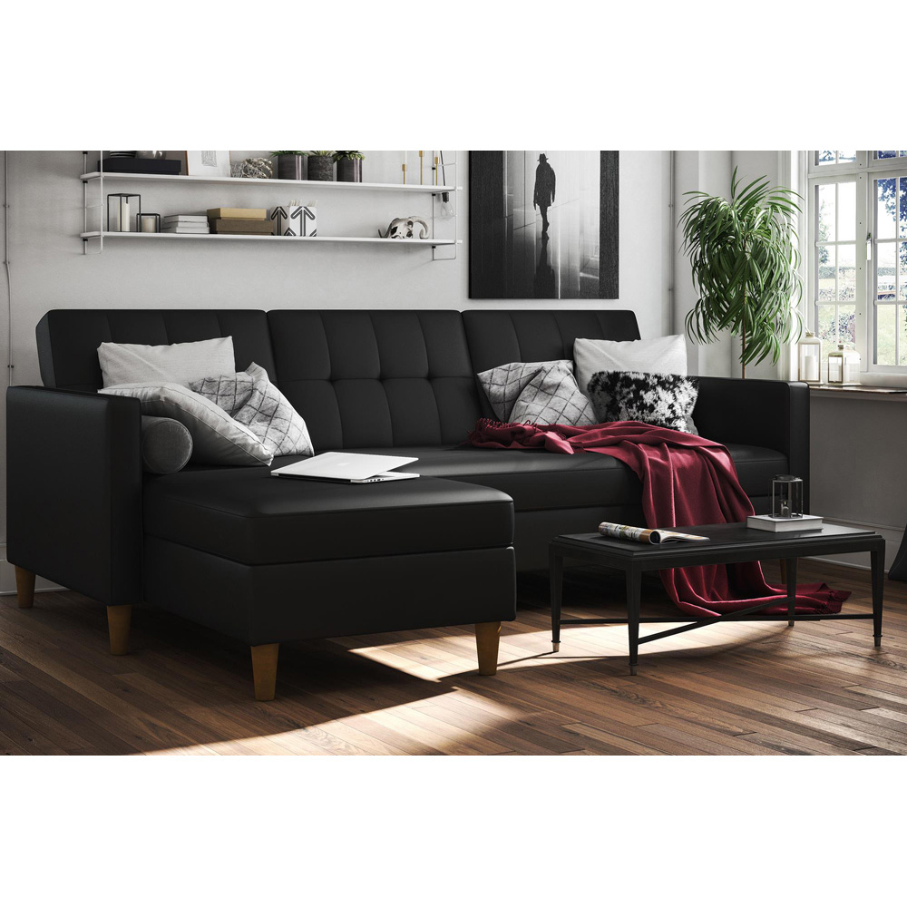 Dorel Hartford 3 Seater Black Faux Leather Storage Sectional Sofa Bed ...