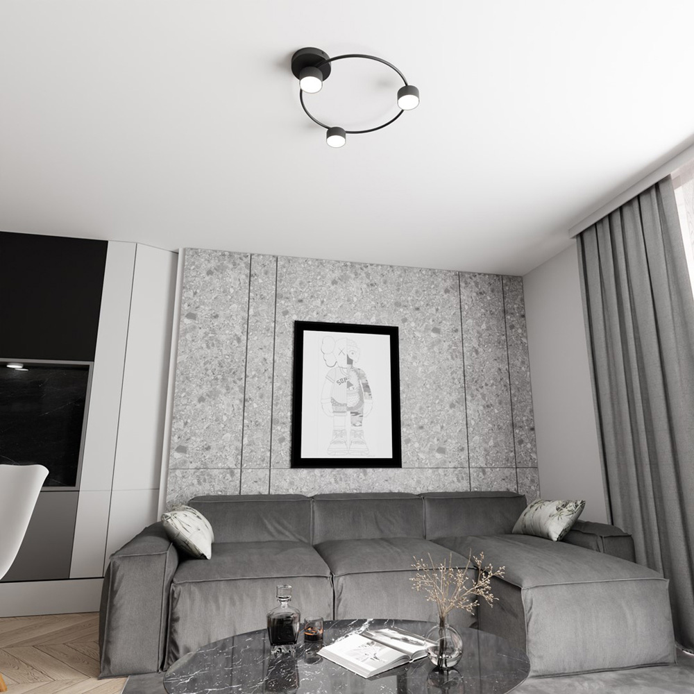 Emibig Lucio 3 Light Ring Design Black Ceiling Lamp Image 2