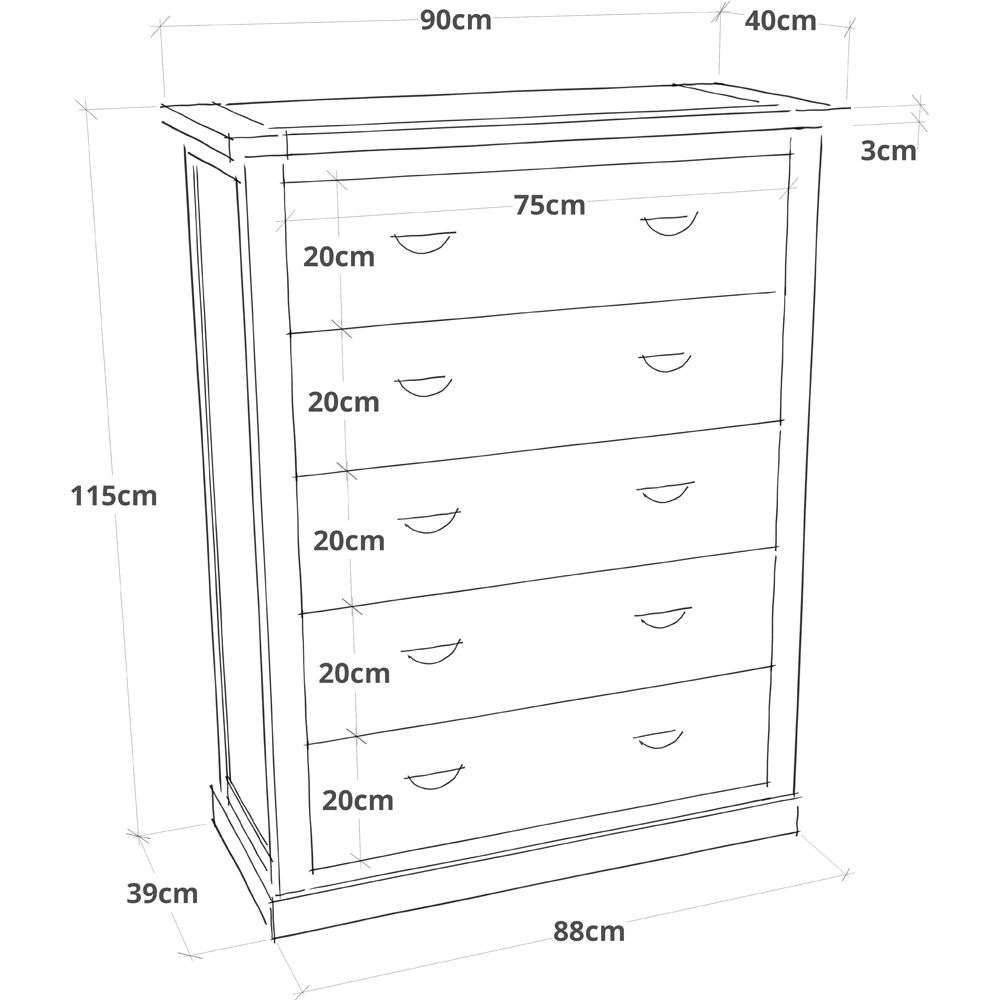 Cabinet Bits Cosenza 5 Drawer White Chrome Cup Handle Chest of Drawers Image 9