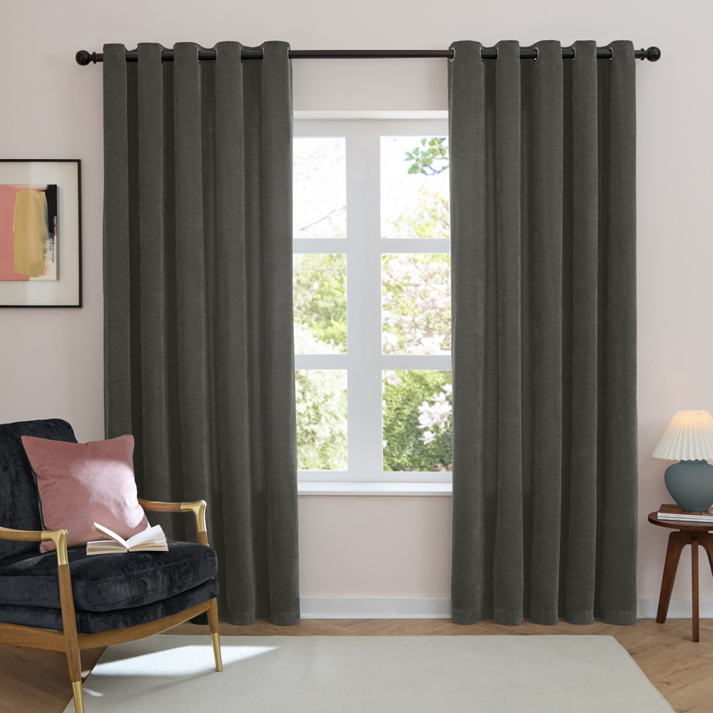 Furn Charcoal Soft Chenille Blackout Eyelet Curtains 168 x 183cm Image 5