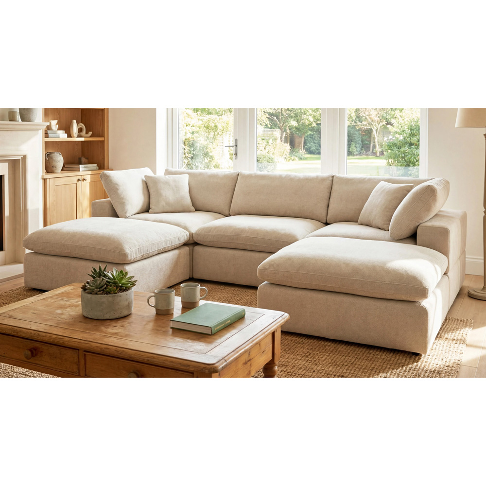 Artemis Home Cotleigh 5 Seater Oat Textured Fabric U-Shaped Corner Sofa Image 3