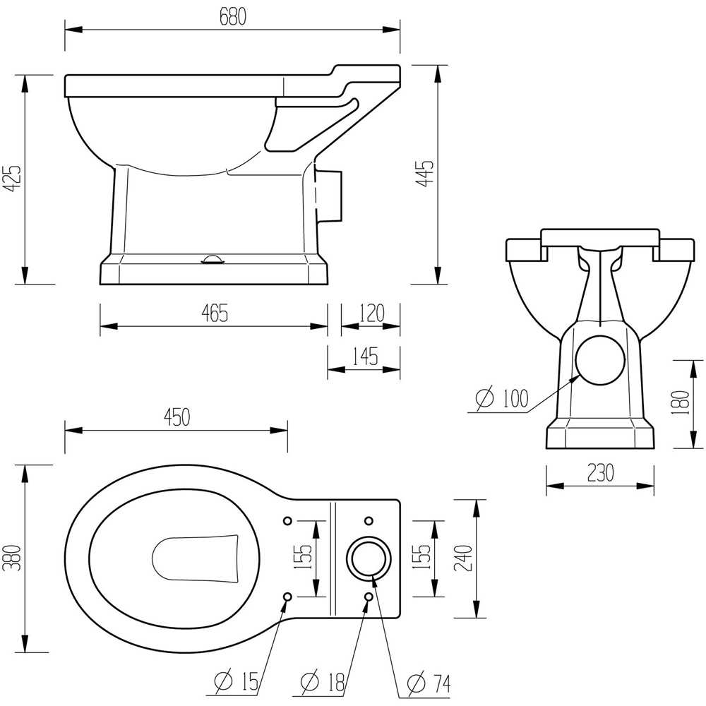 Bathstore Pelosa Close Coupled WC and Standard Soft Close Seat with Dual Flush and Brass Hinges Image 7
