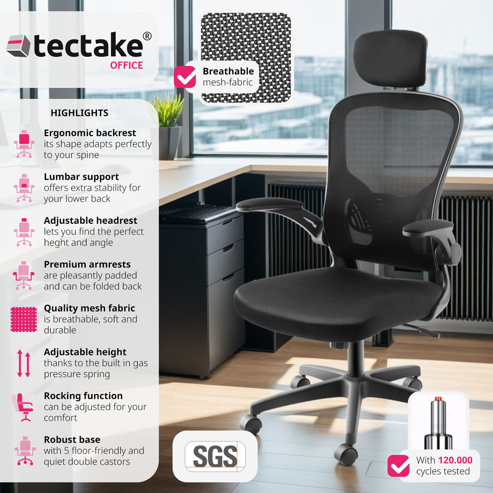 Tectake Arges Black Adjustable Office Chair Image 6