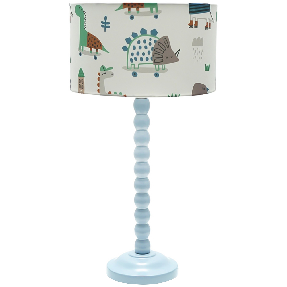 ValueLights Bobbins Cartoon Dino Drum Shade Powder Blue LED Table Lamp Image 1