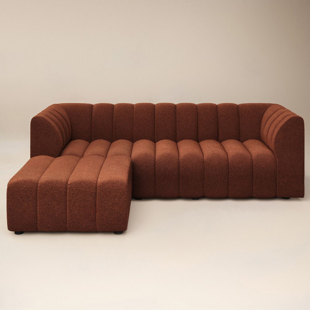 Solace+Co Halle 3 Seater Burnt Orange Chenille Sofa with Footstool Image 2