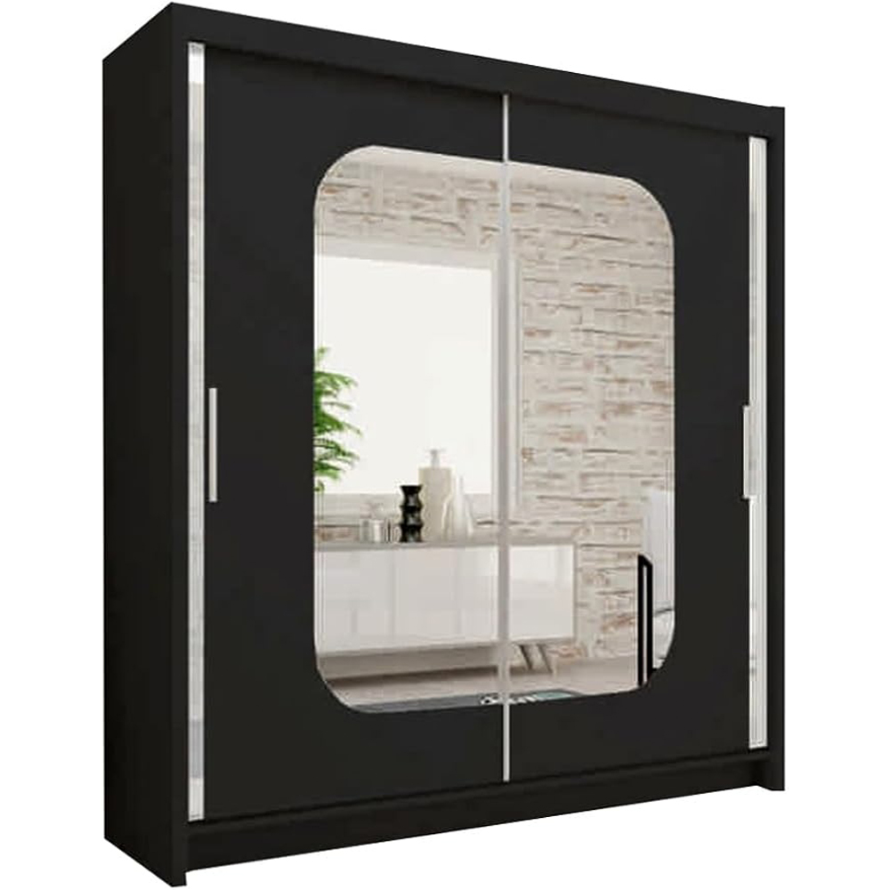 Sliding Wardrobes 4U Marika 2 Door Black Mirrored Wardrobe 150cm Image 2