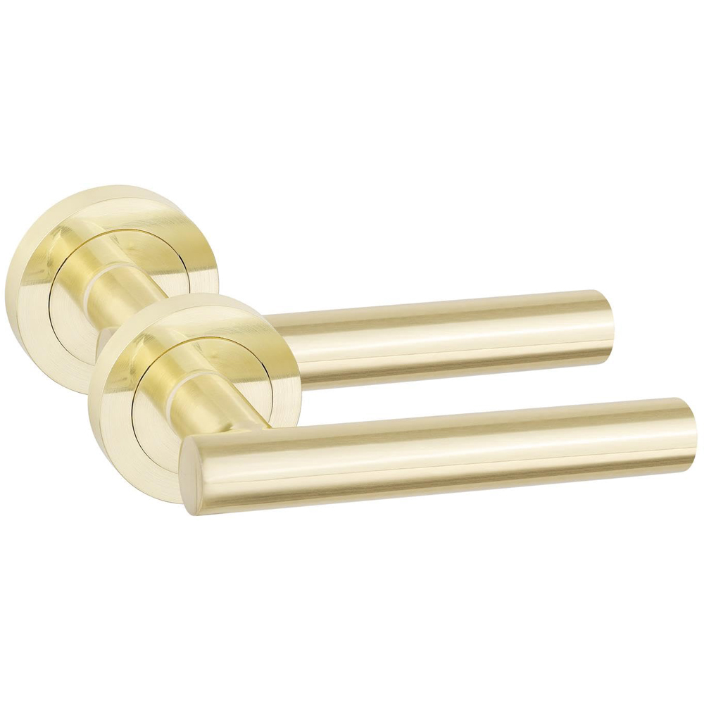 Golden Grace Satin Brass Straight T-Bar Door Handles Set 5 Pack Image 3