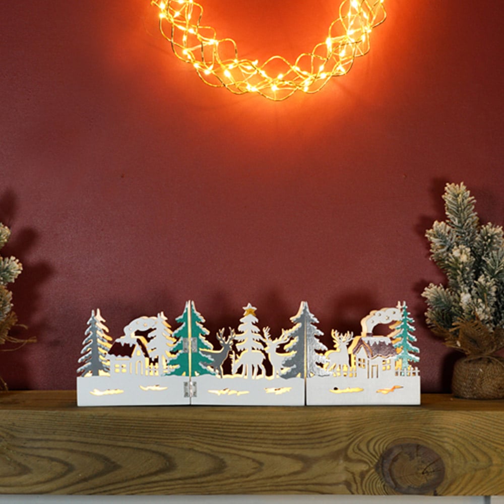 Xmas Haus Festive Light Up LED White Wooded Village Scene Decoration Image 2