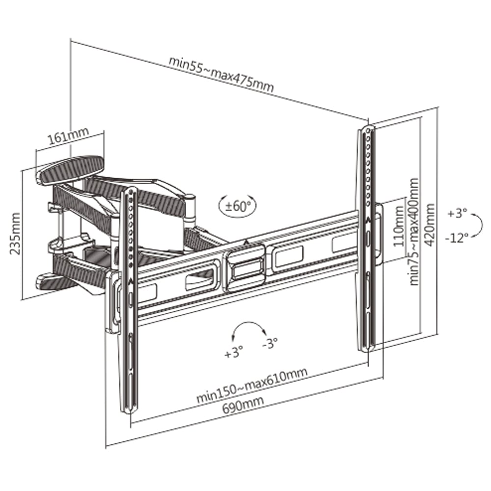 Properav Black Heavy Duty Swing Arm TV Wall Bracket 37 to 75 inch Image 6
