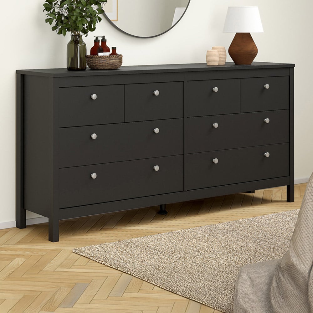 Florence Madrid 8 Drawer Matt Black Double Dresser Image 1