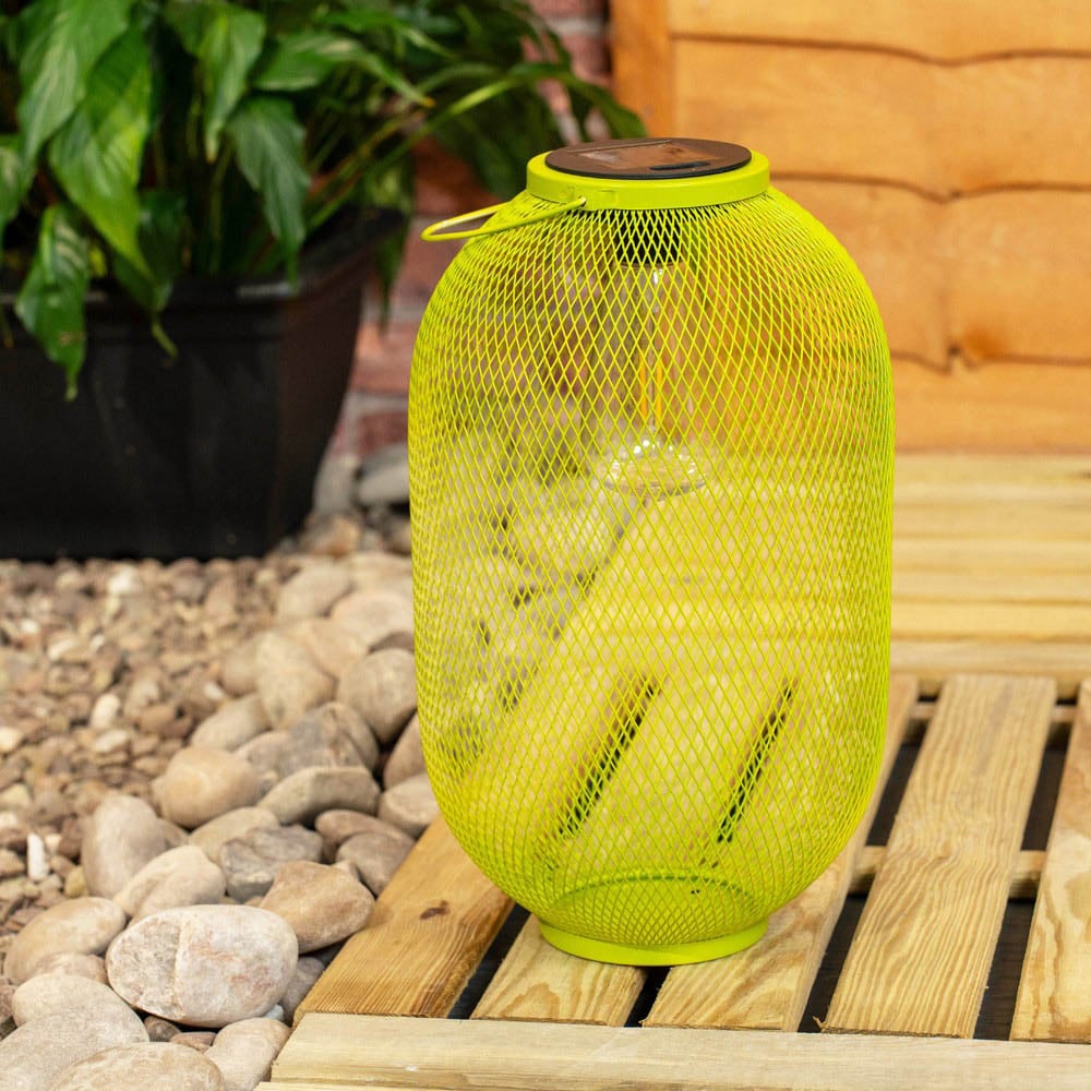 ValueLights Lime Green Metal Mesh Basket Solar Powered Outdoor Garden Lantern Light Image 3