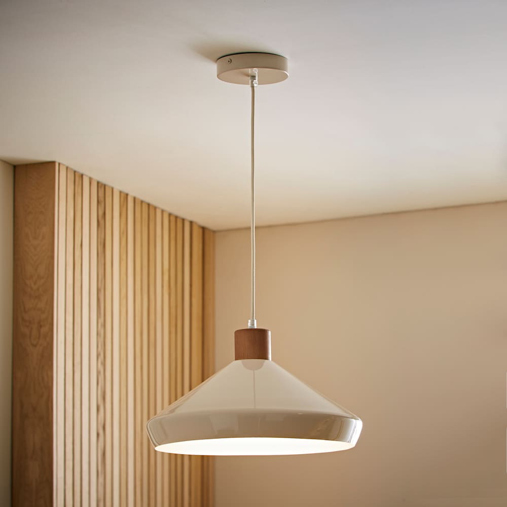ValueLights Parker Cream and Walnut Pendant Light and Bulb Image 6