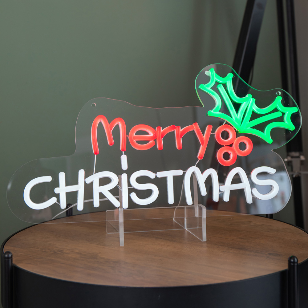Samuel Alexander Red and White LED Light Up Merry Neon Sign 23 x 40cm Image 4