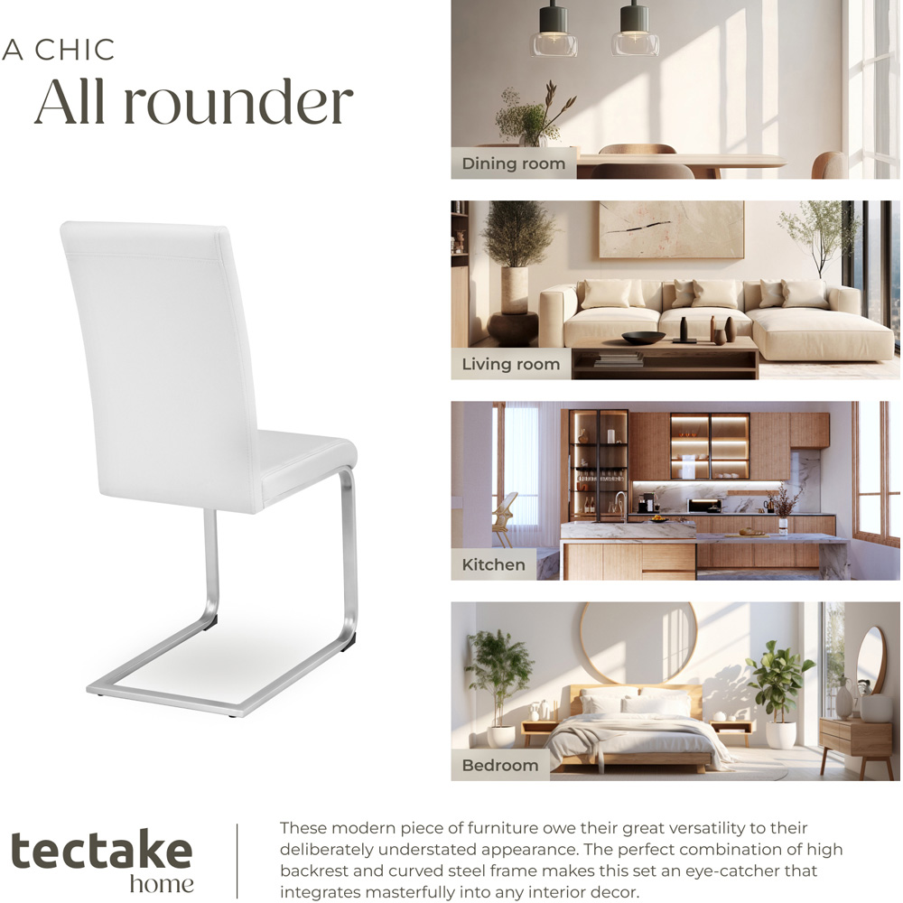 tectake Set of 6 White Cantilever High Backrest Dining Chair Image 7