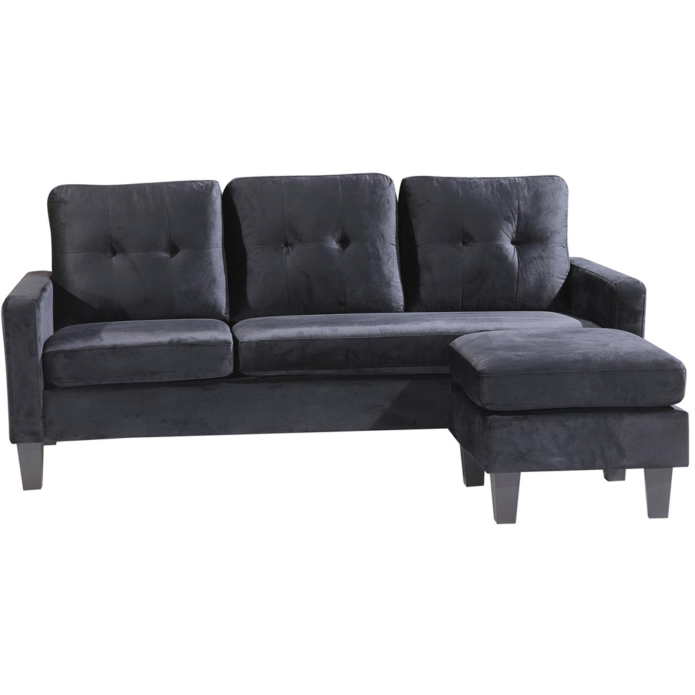 Portland 3 Seater Black Velvet L Shape Reversible Corner Sofa with Ottoman Image 7