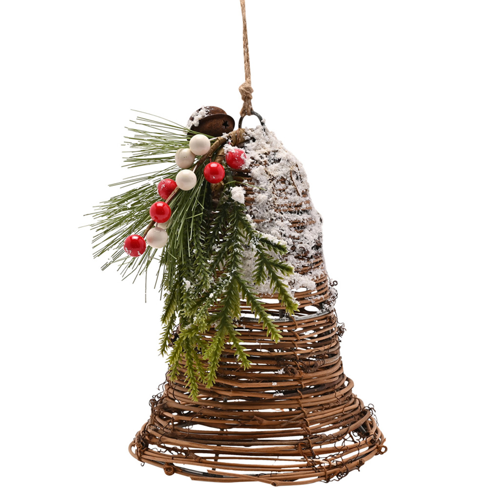 The Seasonal Gift Co. Faux Foliage Wicker Bell Hanging Christmas Decoration Image 3