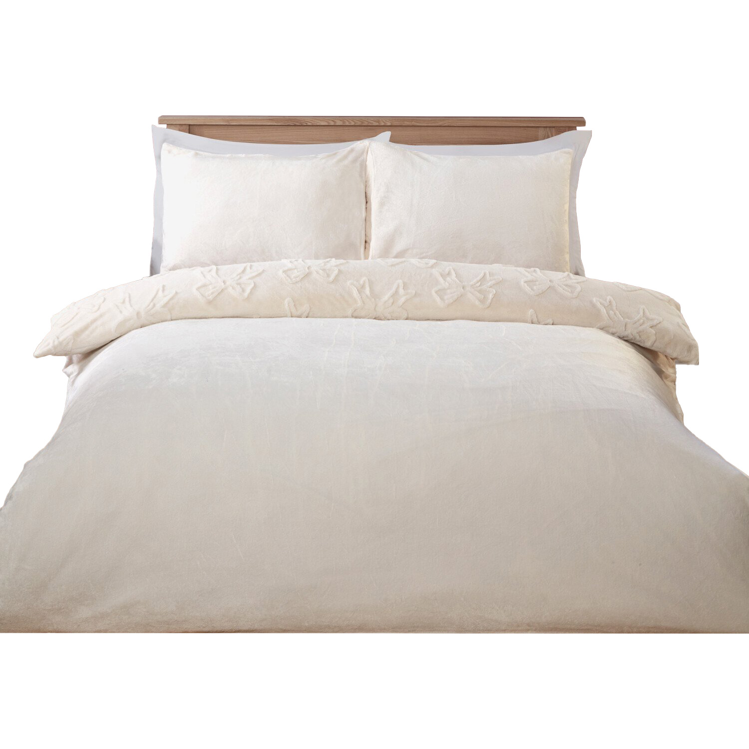 Bow Faux Fur Duvet Set Ivory King Image 2