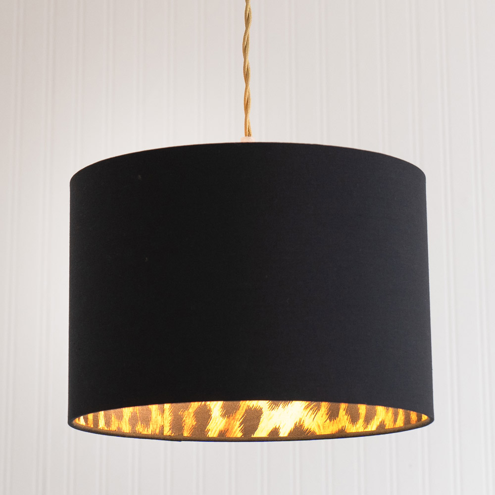 ValueLights Oasis Small Black Fabric with Leopard Print Inner Drum Ceiling Lamp Shade Image 2
