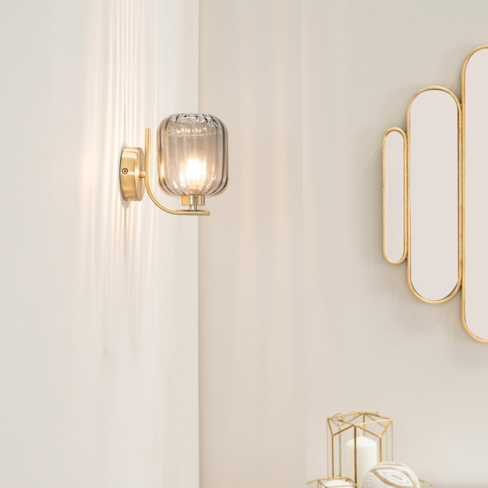 ValueLights Amelie Ribbed Glass Gold Stem LED Wall Lamp Image 2