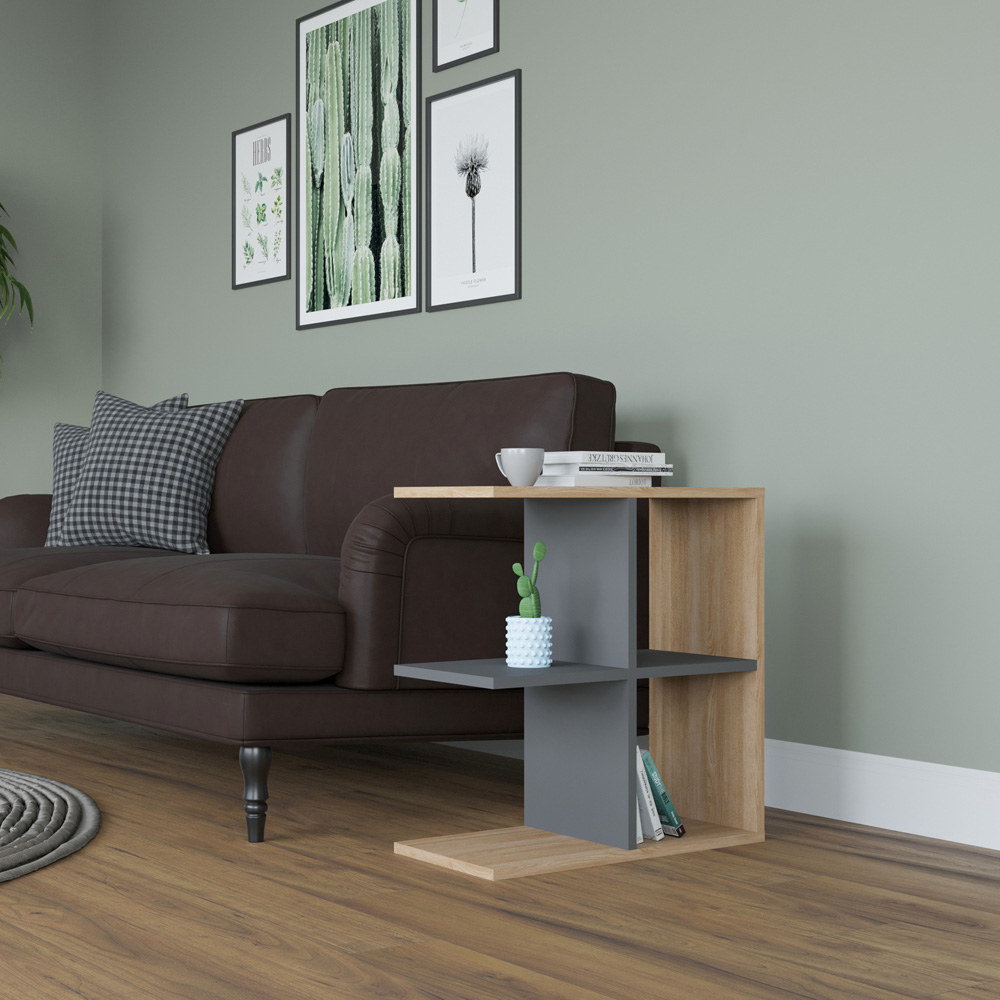 Decorotika Hamlet 4 Shelf Oak and Anthracite Side Table Image 3