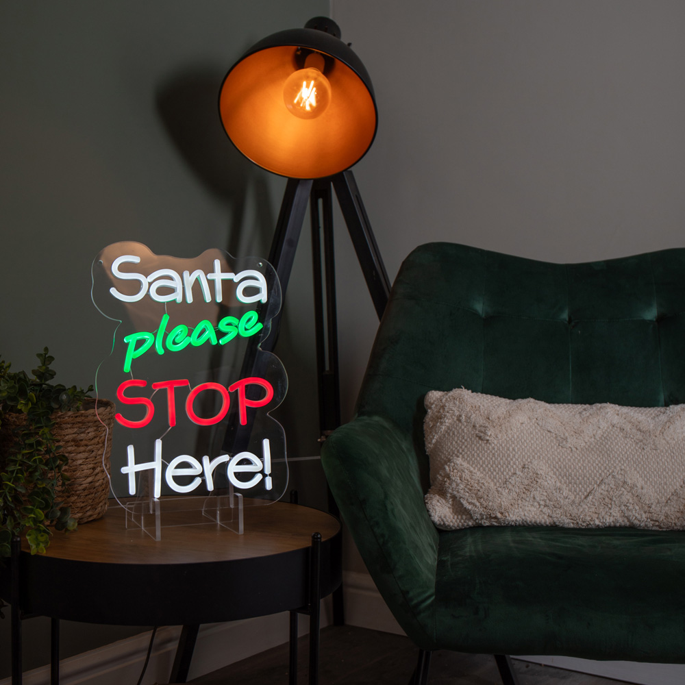 Samuel Alexander Red Green and White LED Santa Please Stop Here Neon Sign 35 x 26cm Image 3