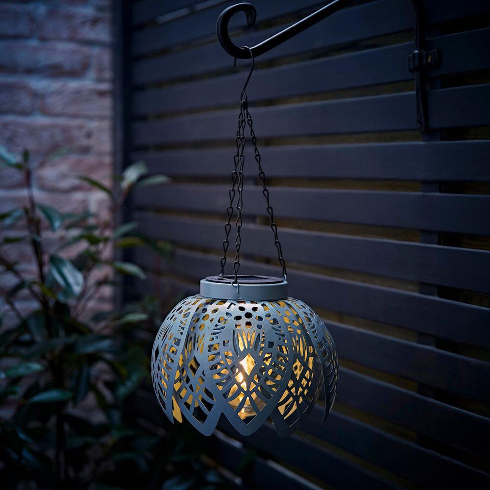 ValueLights Powder Blue Artichoke Solar LED Hanging Outdoor Lantern Light Image 2