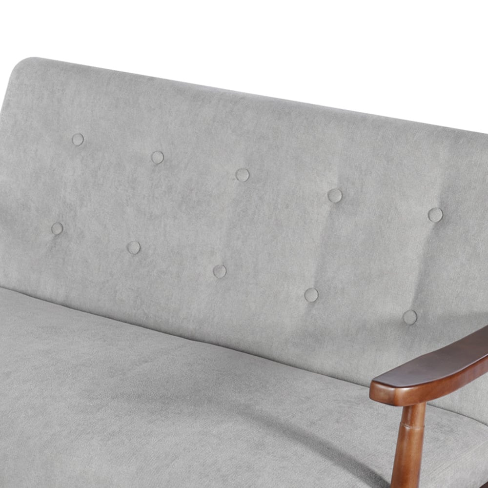 Living and Home 2 Seater Walnut and Light Grey Upholstered Tufted Sofa Image 6