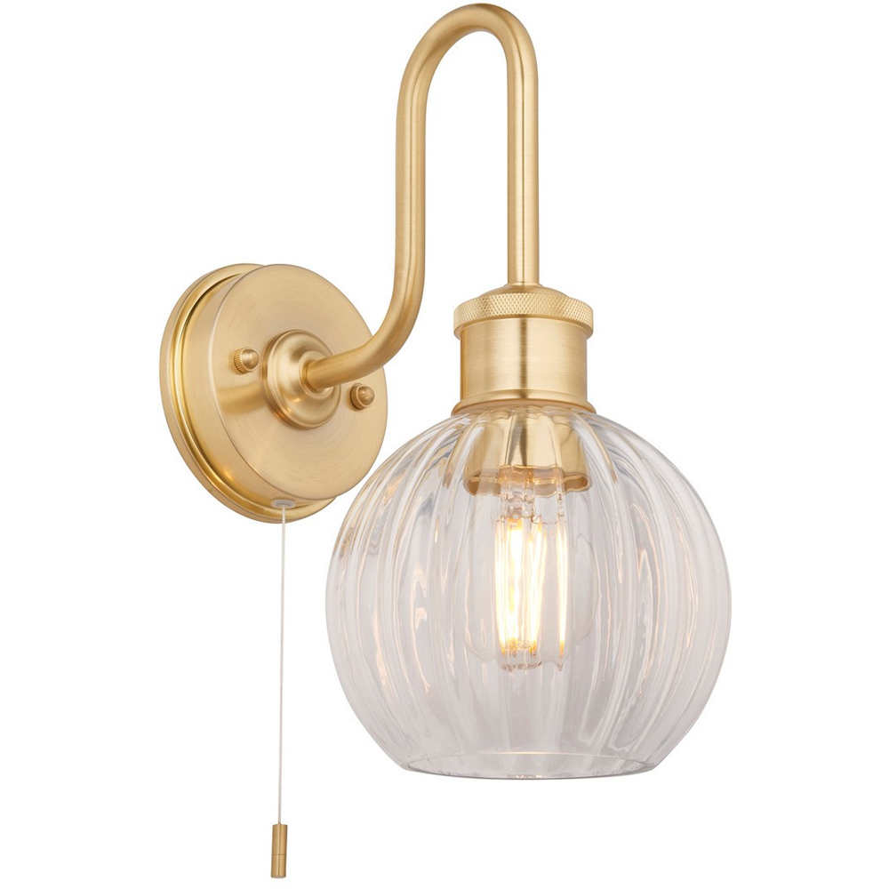 Merano Marsala Ribbed Glass Satin Brass Plate Bathroom Wall Light Image 3