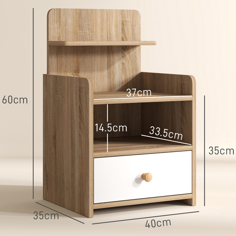 Portland Single Drawer 3 Shelf Natural Wood Effect Bedside Table Image 9