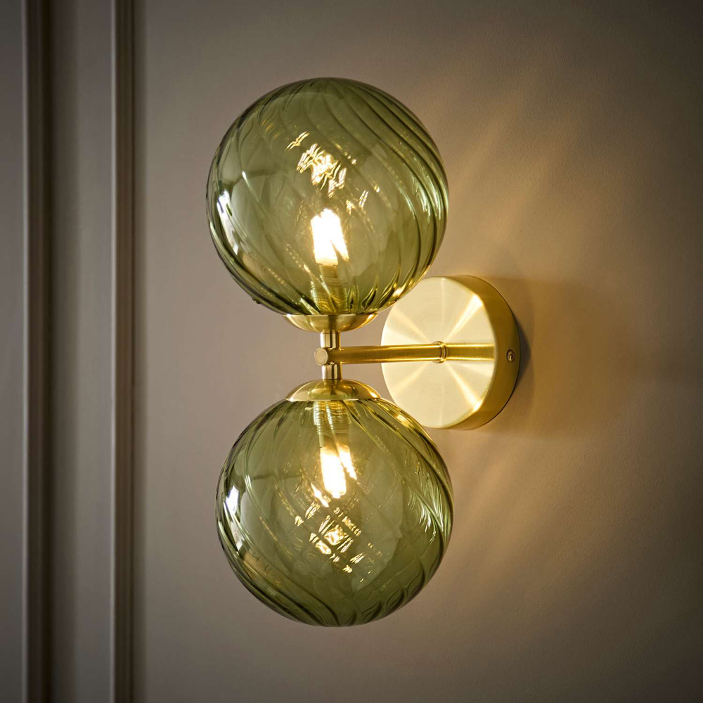ValueLights Sydney Brushed Gold 2-Way Glass Globe Wall Light with Bulb Image 5