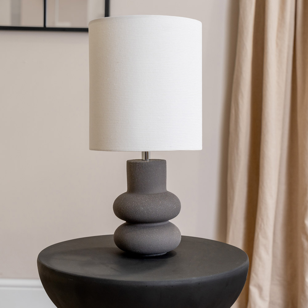 ValueLights Jude Linen Tall Drum Shade Black Stacked Abstract Ceramic LED Table Lamp Image 3