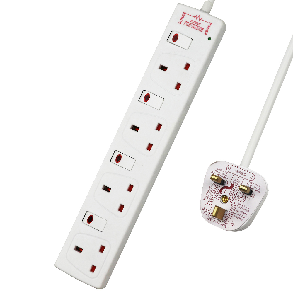 ExtraStar White 13A 1m 4 Socket Individually Switched Surge Protected Extension Lead Image 1