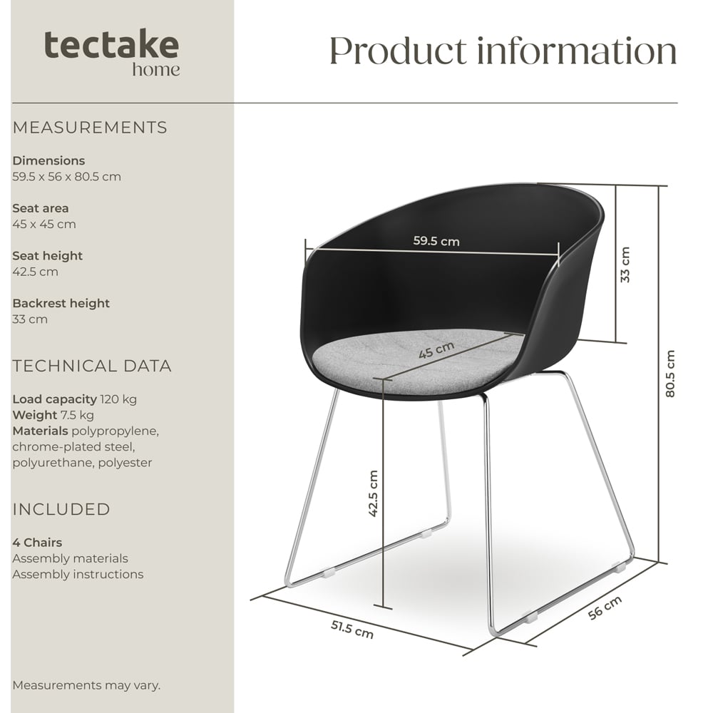 tectake Logart Set of 4 Padded Dining Chair Image 9