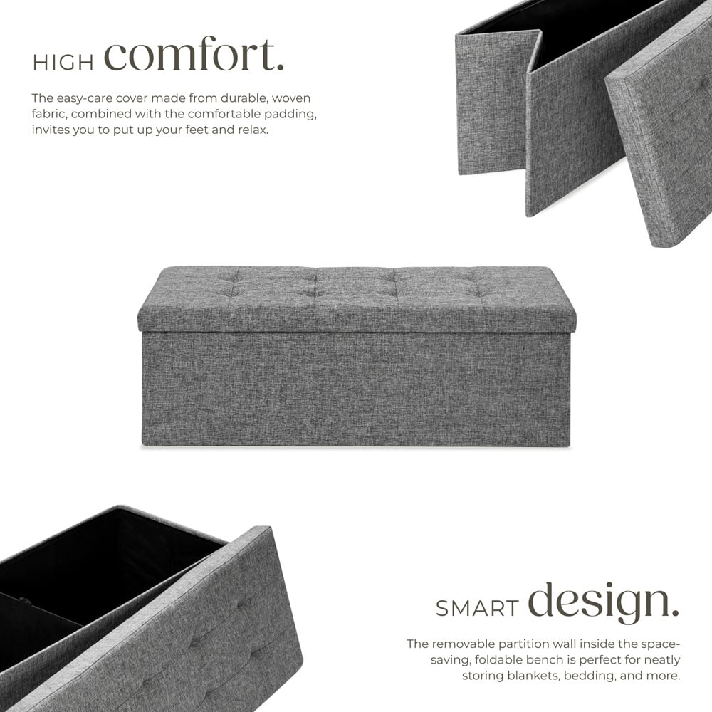 tectake Light Grey Foldable Padded Stool with Storage Image 4