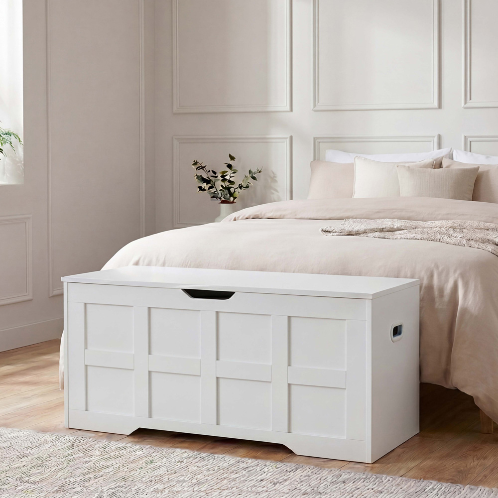 VIDA DESIGNS White Large Storage Ottoman Bench Image 3
