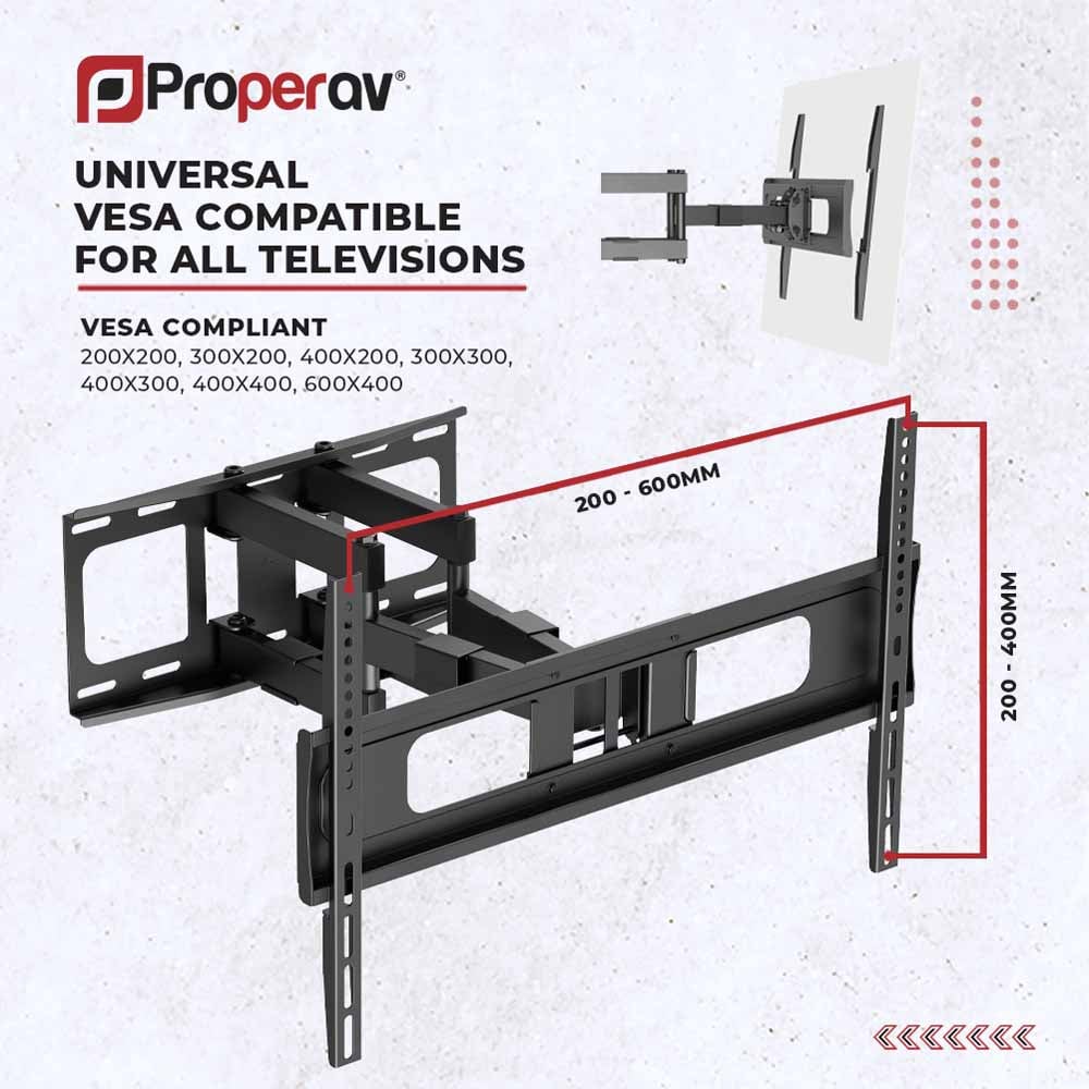 Properav Black Heavy Duty Swing Arm TV Wall Bracket 37 to 86 inch Image 5