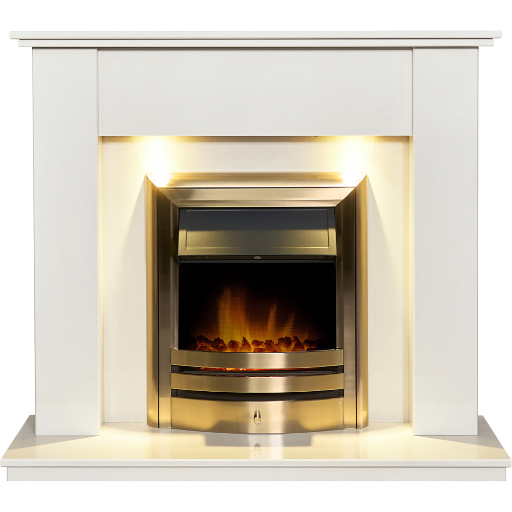 Adam Avila White Marble Fireplace with Brass Vela Electric Fire 48 Inch Image 3