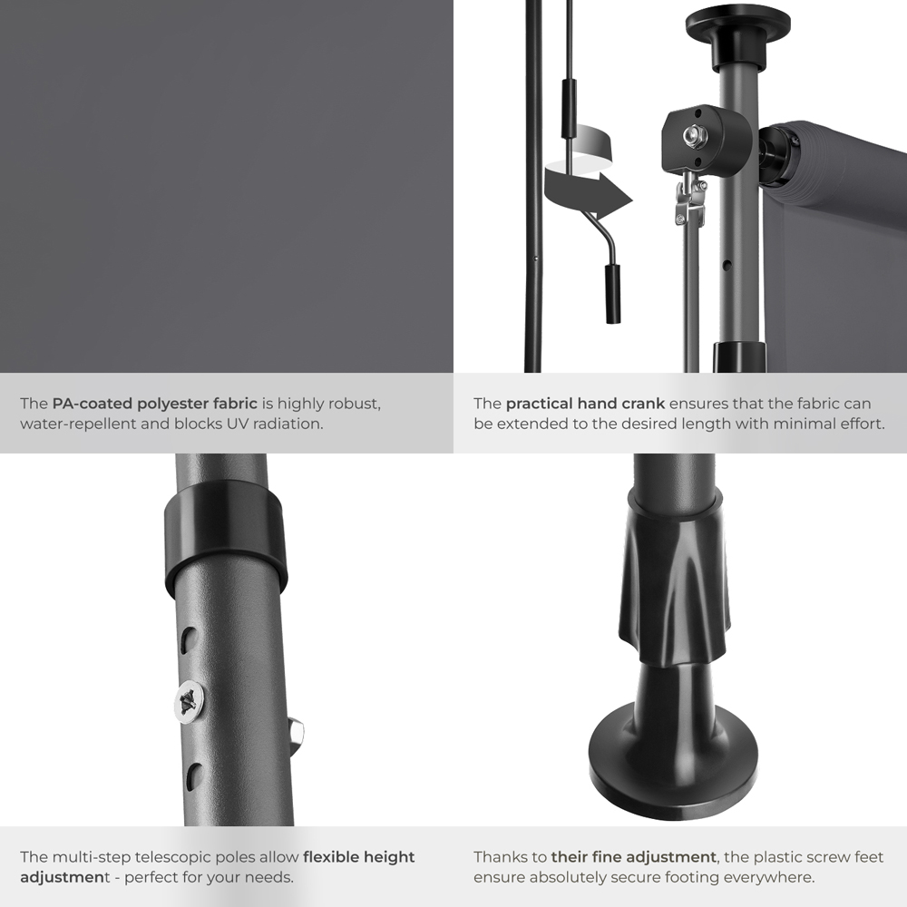 tectake Taija Dark Grey Retractable Awning with Hand Crank 3.1 x 2.08m Image 6