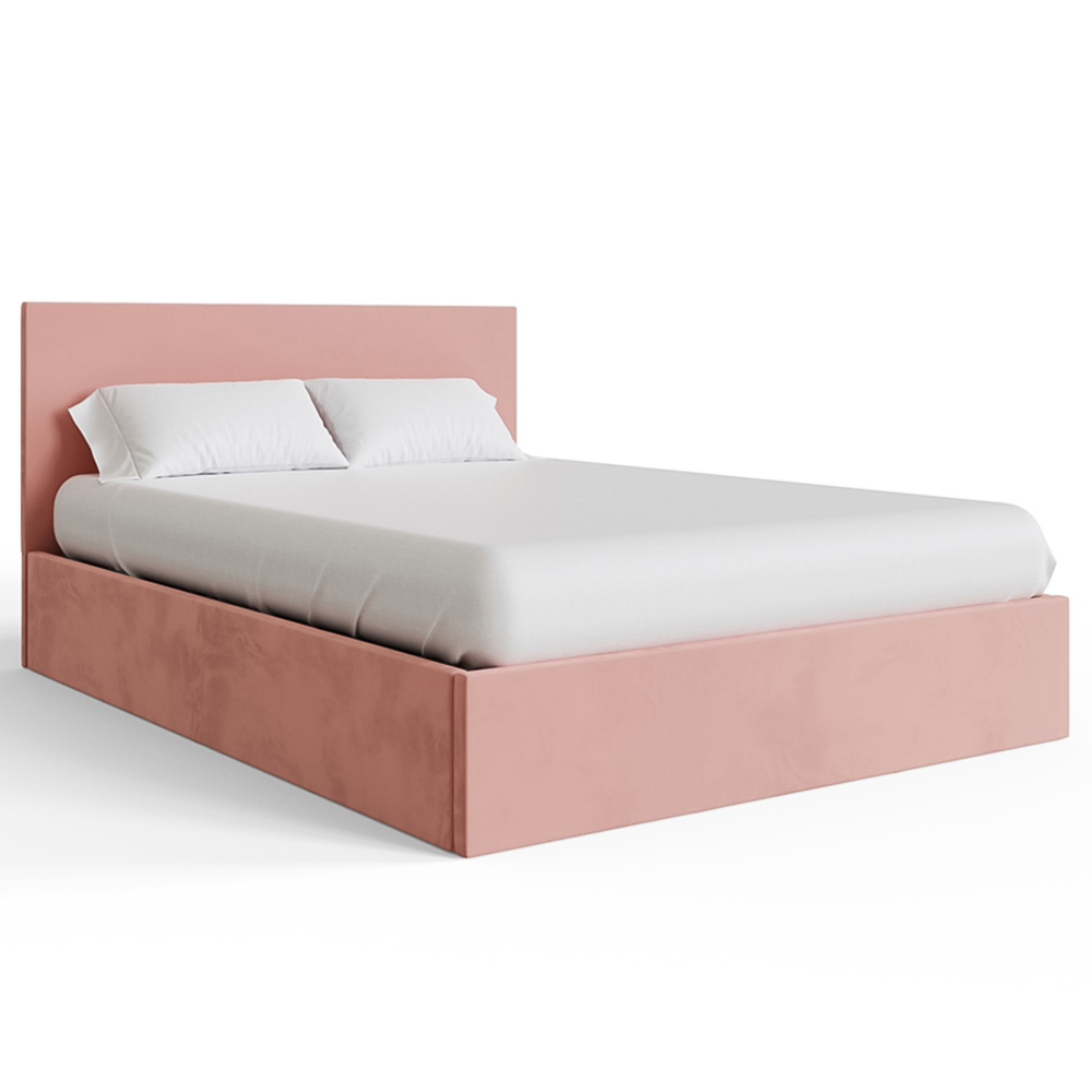 GFW Small Double Blush Pink Velvet End Lift Ottoman Bed with Memory Pocket Spring Mattress Image 3