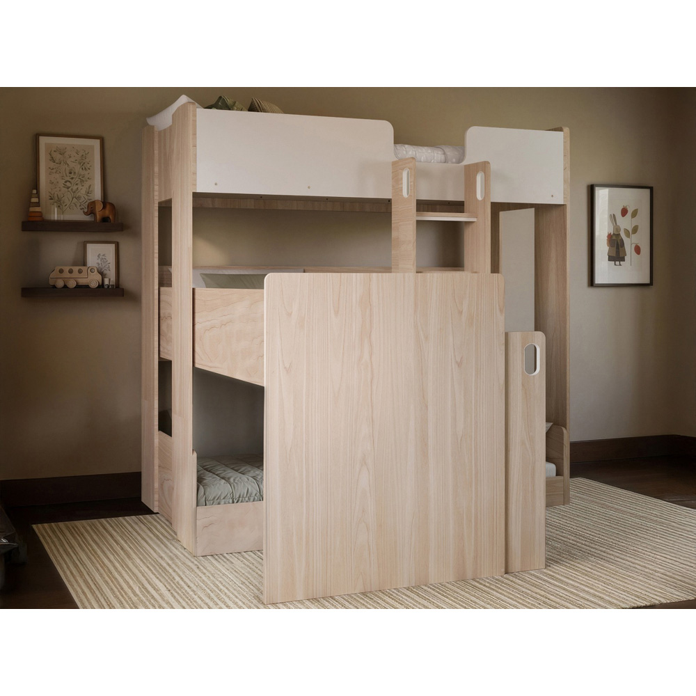 Flair Bode Triple Sleeper White and Oak L-Shaped Bunk Bed Image 6