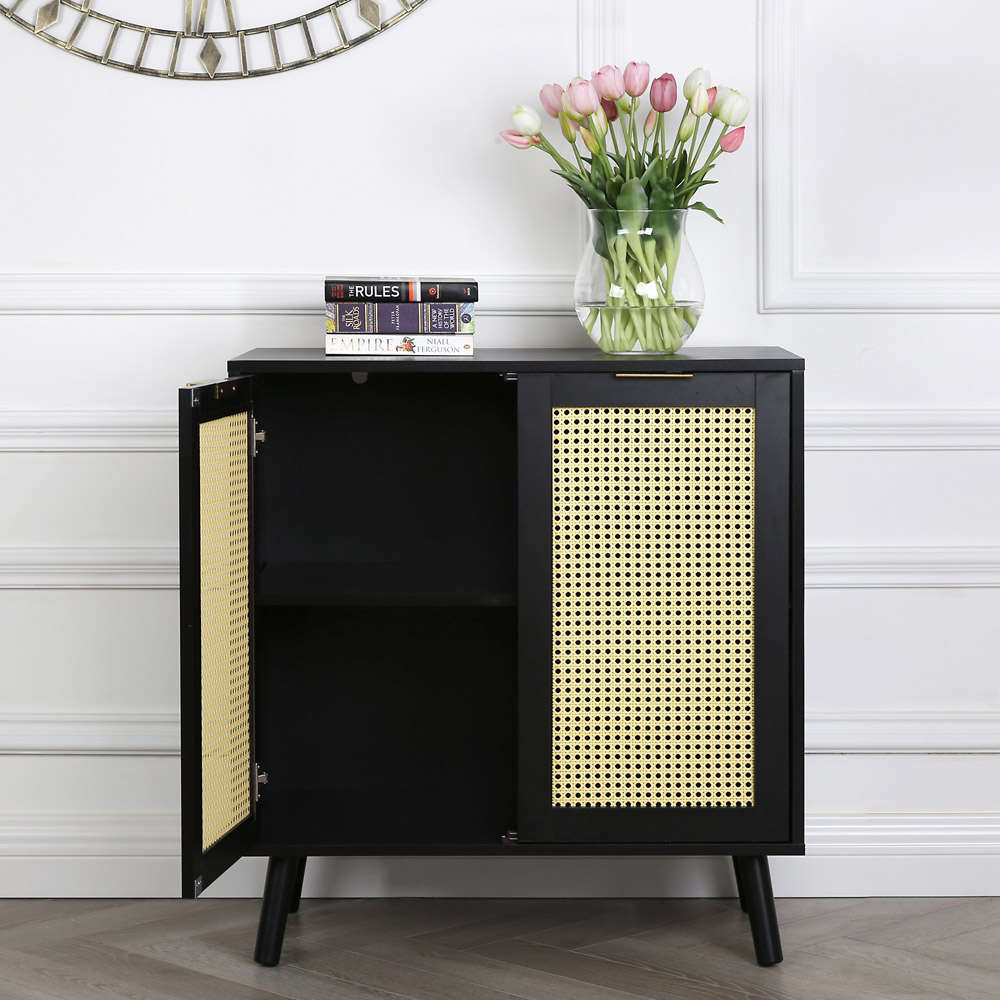 Craven 2 Door Black Sideboard with Cane Front Image 6
