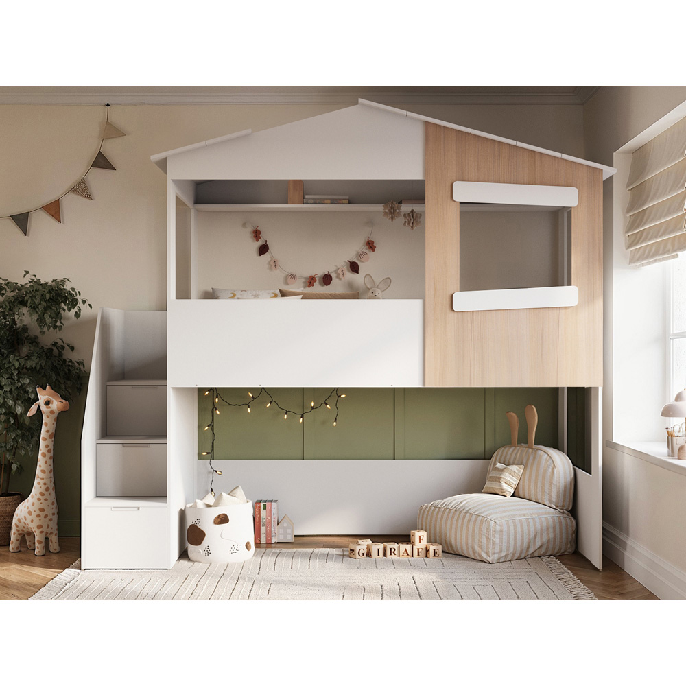 Flair Dreamland White and Oak Play House Staircase Mid Sleeper Image 7