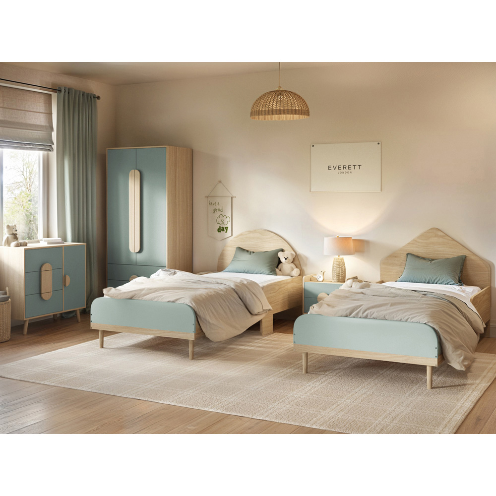 Flair Noah Single Green and Oak Bed Frame with House Shaped Headboard Image 5