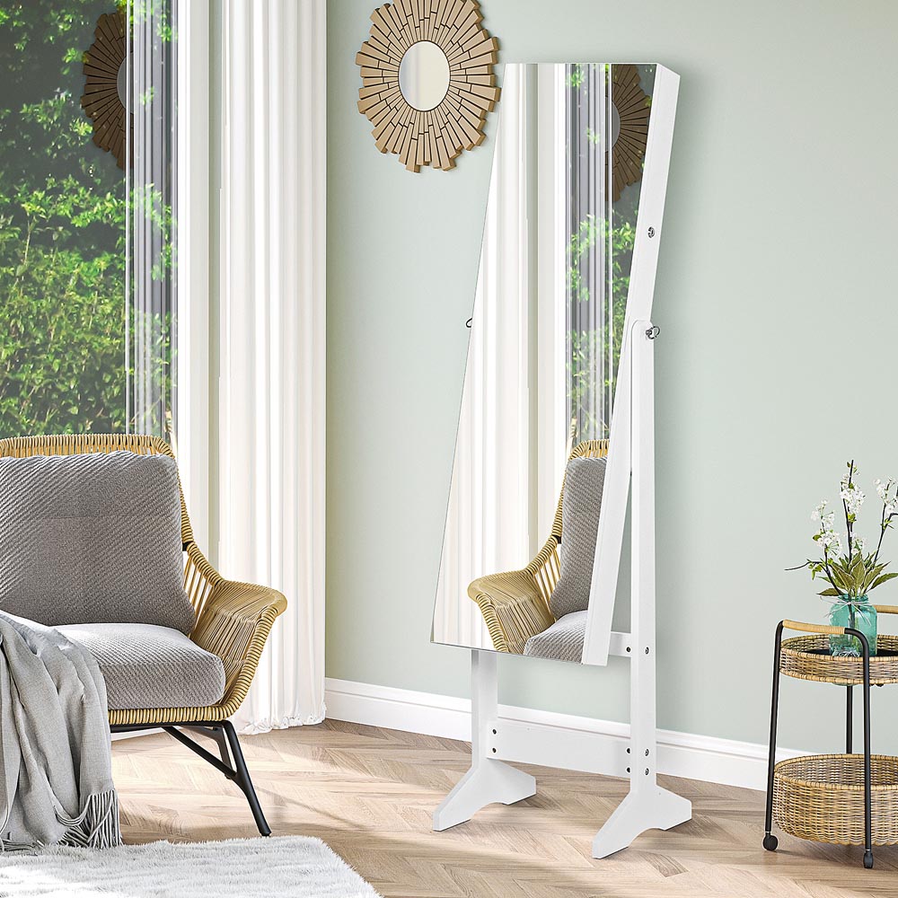 Portland White Lockable Mirror Jewellery Adjustable Armoire Image 5