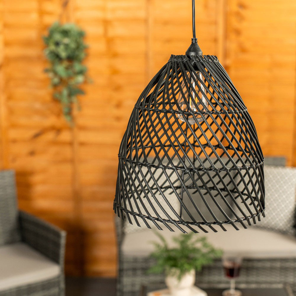 ValueLights Black Rattan Battery Operated Outdoor Hanging Pendant Light Image 3