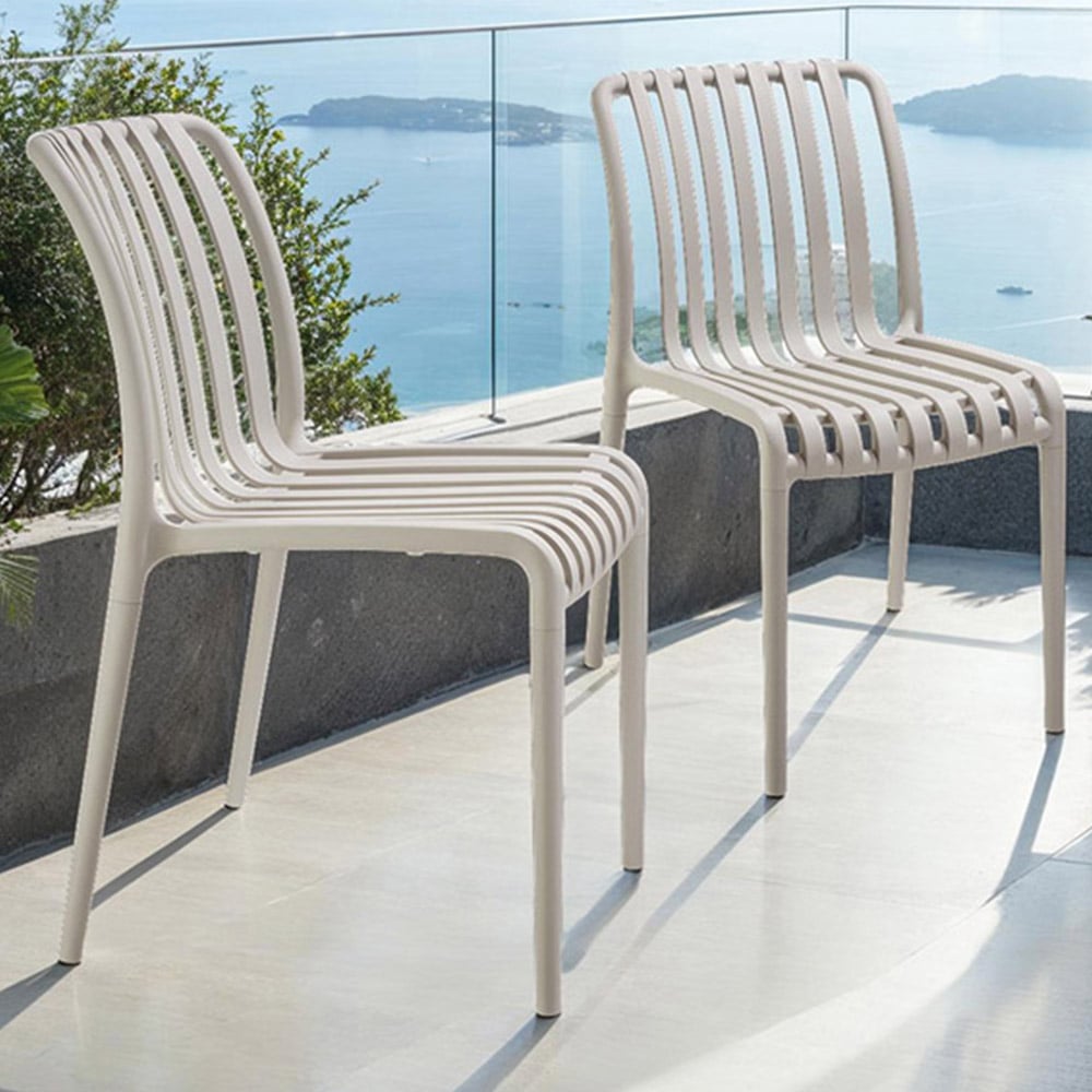 tectake Alcudia Set of 2 Taupe Stackable Garden Chair Image 1