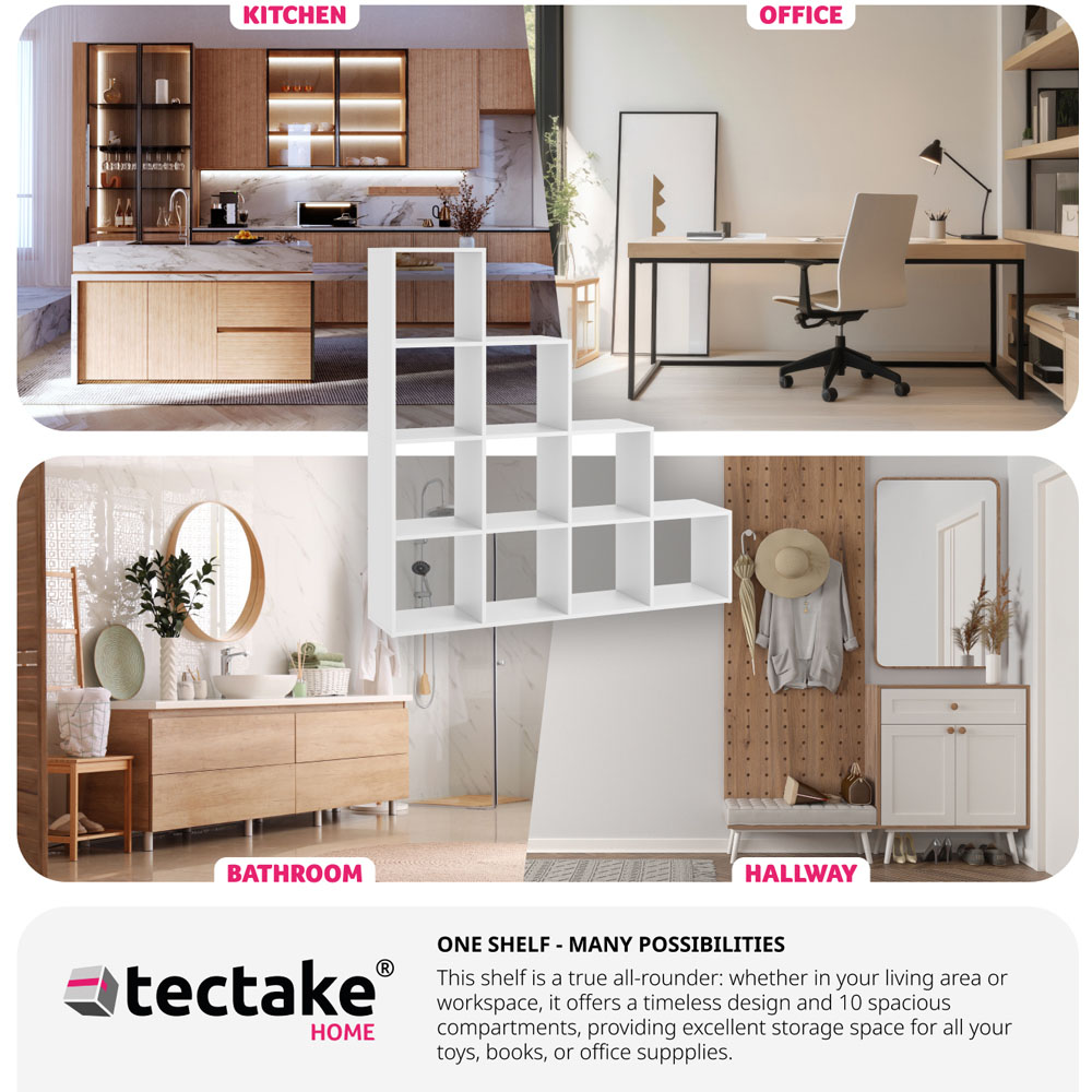 Tectake Talis 10 Shelf White Cube Bookshelf Image 7