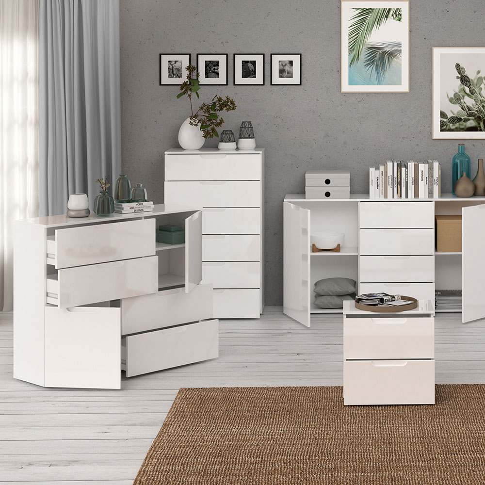 Florence Sienna 2 Door 4 Drawer White High Gloss Abstract Cabinet Image 7